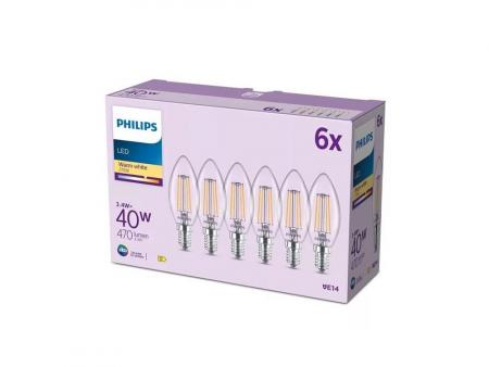 6er Set Philips LED Kerzenlampe B35 E14 4W 470lm 2700K Klar – wie 40 Watt
