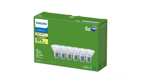 6er Set  Philips UltraEfficient LED GU10 Spot 6er-Pack 2,3W wie 35W 36° 2700K Warmweiß – energieeffiziente Spotbeleuchtung