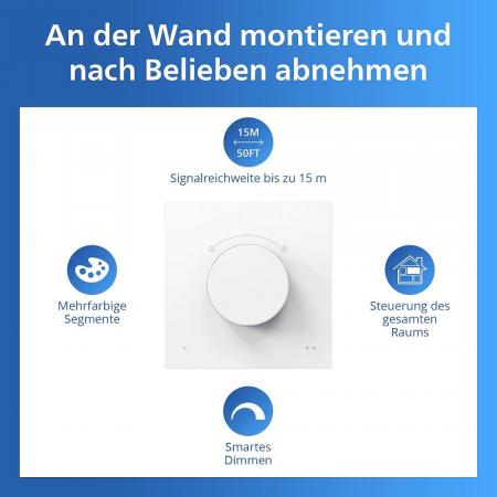 Philips WiZ Smart Dial Switch – Kabelloser Drehschalter mit Dimmfunktion, USB-aufladbar, Weiß