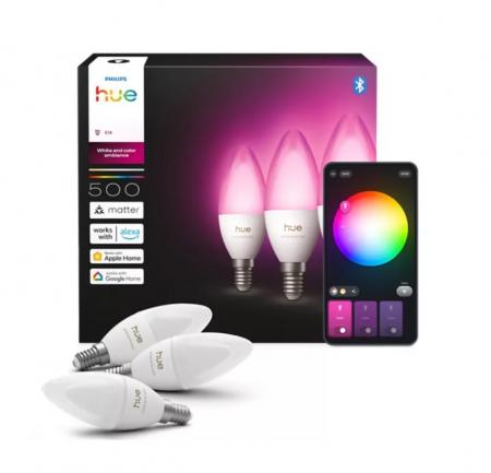 3er Set Philips Hue B39 Kerze – Smarte E14 LED-Lampe White & Color Ambiance