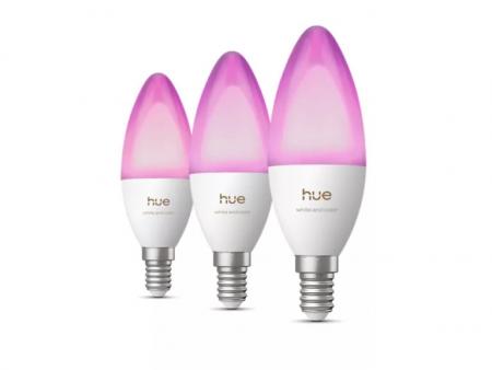 3er Set Philips Hue B39 Kerze – Smarte E14 LED-Lampe White & Color Ambiance