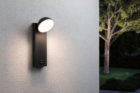 Paulmann 94739 LED Außenwandleuchte Puka modern seewasserresistent Spritzwasser geschützt rund 110x125mm warmweiß 8,5W Anthrazit Aluminium