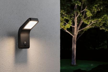 Paulmann 94745 LED Außenwandleuchte Kulma modern Bewegungsmelder seewasserresistent Spritzwasser geschützt 90x174mm warmweiß 7,5W Anthrazit Aluminium