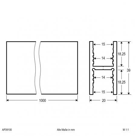 EVN Aluminium H-Profil (doppel U) für LED-Strips APH39100