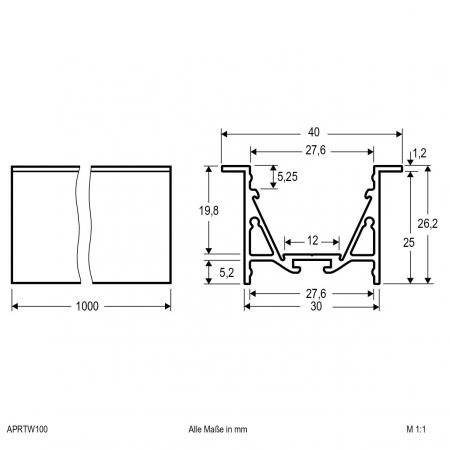 EVN Aluminium T-Profil für LED-Strips APRTW100