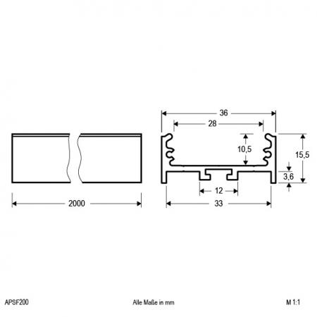 EVN Aluminium U-Profil (flach, extrabreit) für LED-Strips APSF200