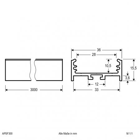 EVN Aluminium U-Profil (flach, extrabreit) für LED-Strips APSF300