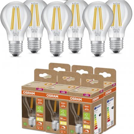 6er Sparset OSRAM E27 SUPERSTAR+ CLASSIC besonders effiziente LED Lampe dimmbar 4,3W wie 60W 2700K warmweißes Licht