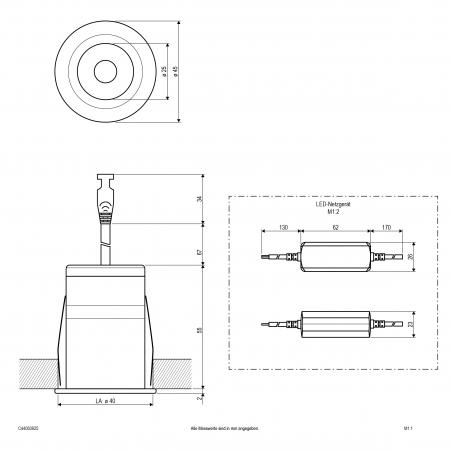 EVN LED Downlight mit Netzteil, dimmbar, IP44 C44050925