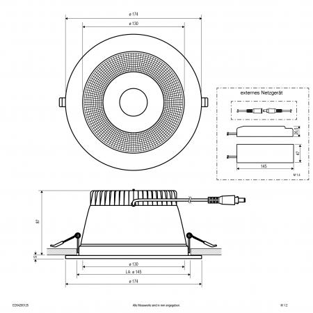 EVN ED54200125 LED Deckeneinbauleuchte DALI-2 dimmbar 20W 3000K-5700K 2540lm weiß IP54 Notlicht Einbaudurchmesser 145 mm