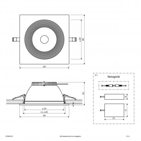 EVN ED54504125 LED Deckeneinbauleuchte DALI-2 dimmbar 50W 3000K-5700K 6350lm weiß IP54 Notlicht Einbaudurchmesser 240 mm