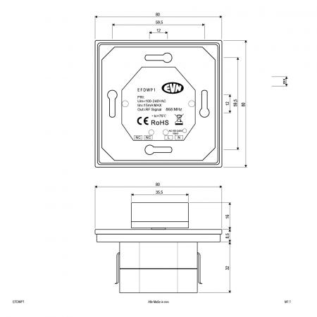 EVN Funk-Dimmer-Wandpanel, Druck-Dreh-Dimmer EFDWP1