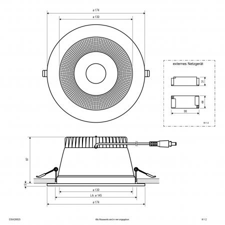 EVN ES54200925 LED Deckeneinbauleuchte rund 20W 3000K/4000K/5700K weiß Notlicht IP54 Einbaudurchmesser 145 mm