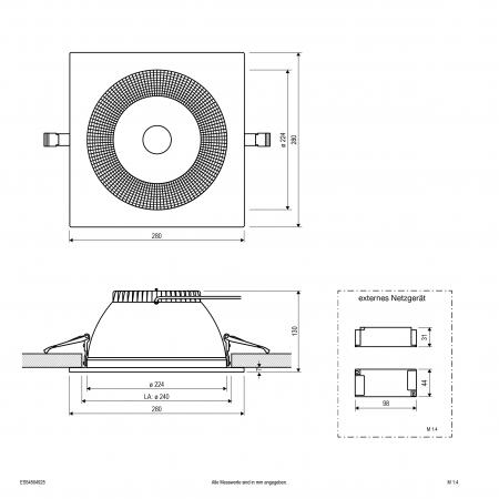 EVN ES54504925 LED Deckeneinbauleuchte 40W einstellbar 3000K/4000K/5700K weiß IP54 Notlicht Einbaudurchmesser 240 mm