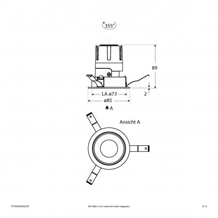EVN F01R09SM0640L24P COB-LED Deckeneinbauleuchte dimmbar 6W 4000K 735lm CRI92 weiß schwenkbar Phasenabschnitt/Phasenanschnitt Einbaudurchmesser 73mm