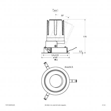 EVN F01R11AM2530L24D SELECTO COB-LED Deckeneinbauleuchte 25W 3000K 2917lm CRI92 IP20 DALI dimmbar Reflektor 24° Ø125mm