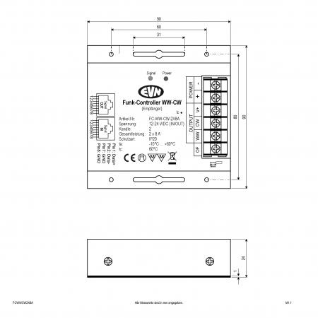 EVN Weiß-weiß-LED-Funk-Controller-Empfänger FCWWCW2X8A