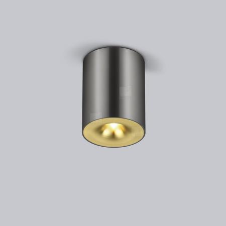 Helestra Runder LED Deckenstrahler NIO dimmbar titangrau eloxiert-gold, Aluminium + Blende mattgold