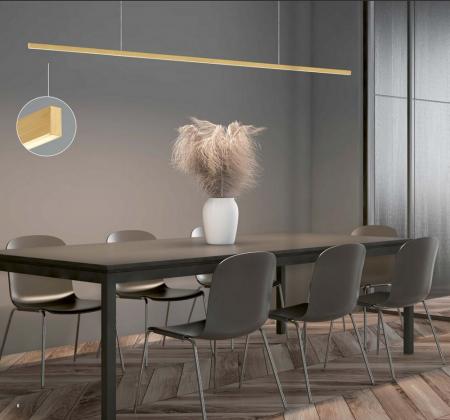 Helestra LOOPY Filigrane LED Balken Pendelleuchte in mattgold satiniert 150cm