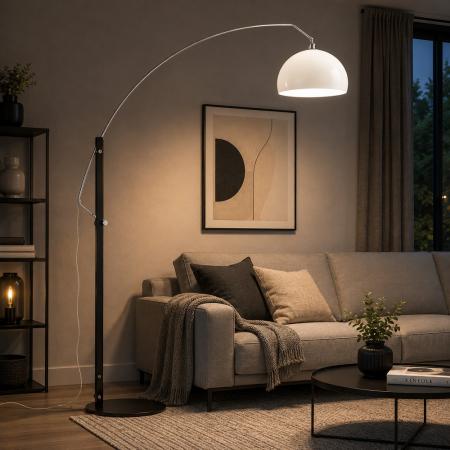 Helestra DORO Bogen-Stehleuchte E27 60W Ø40cm Mattschwarz Chrom höhenverstellbar