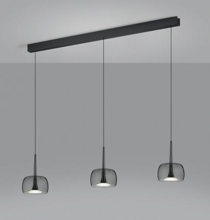 3-flammige Helestra FLUTE LED Pendelleuchte in schwarzchrom mit blendfreier Satinierung aus Acrylglas