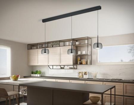 3-flammige Helestra FLUTE LED Pendelleuchte in schwarzchrom mit blendfreier Satinierung aus Acrylglas