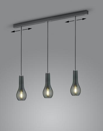 HELESTRA GARA Pendelleuchte E27 3-flammig max. 180 W dimmbar Schwarzchrom Grau