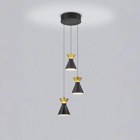 3-flammige Helestra LUK LED Pendelleuchte in schwarz-gold dimmbar