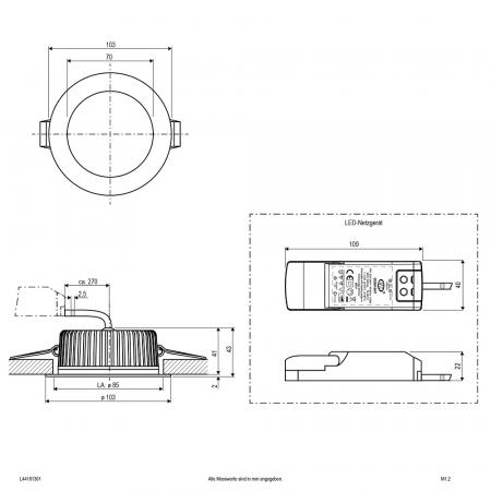 EVN LED Deckeneinbaustrahler rund chrom-sat. IP44 10W 6000K kaltweißes dimmbares Licht feuchtraumgeegnet EinbauØ85