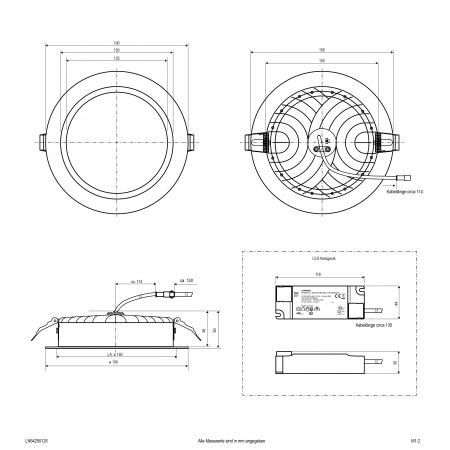 EVN LED Deckeneinbauleuchte LN54250125 | 25 W | 2500–2600 lm | 3000–5700 K | IP54 | dimmbar | Ø 190 mm | Einbaudurchmesser 160 mm