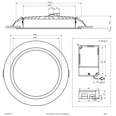 EVN LED Deckeneinbauleuchte LN54350125 | 35 W | 3500–3800 lm | 3000–5700 K | Ø 228 mm | 3-fach CCT einstellbar | Phasenabschnitt/Phasenanschnitt dimmbar | Einbaudurchmesser 200 mm