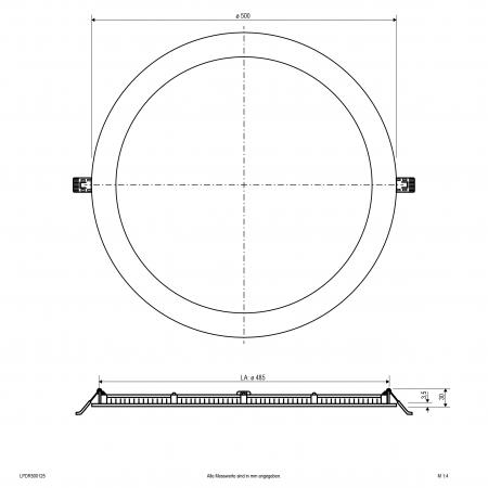 EVN LED Einbaupanel LPDR500125 | 38 W | 4598–4788 lm | 3000–4000 K | Ø 500 mm | DALI/DALI-2 Push-L dimmbar | Einbaudurchmesser 485 mm
