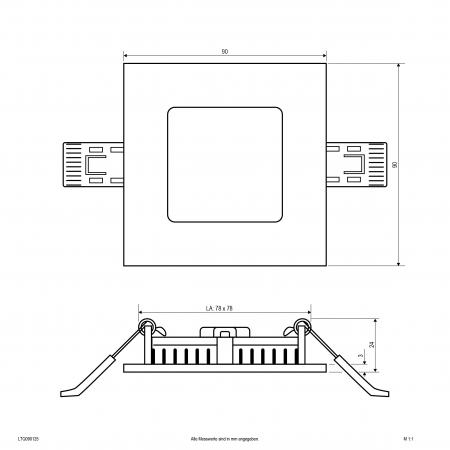EVN LED Einbaupanel LTQ090125 5W 470lm 3000K/4000K weiß quadratisch IP54 Einbaudurchmesser 78 mm