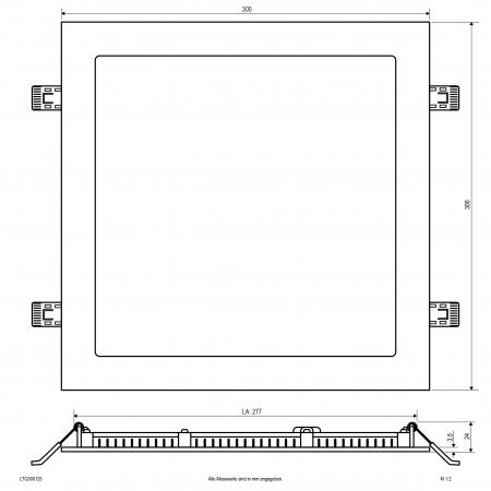EVN LTQ300125 LED Einbaupanel 25 W 3000K/4000K 2350 lm IP54 weiß quadratisch Einbaudurchmesser 277 x 277 mm
