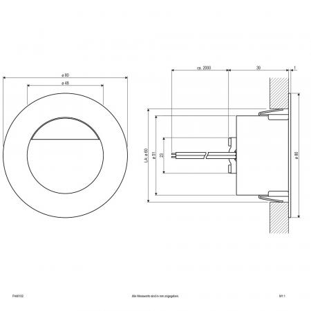 EVN-LED Wandd Einbaustrahler warmweißes Licht feuchtraumgeeignet IP44 1W 3000K EinbauØ60
