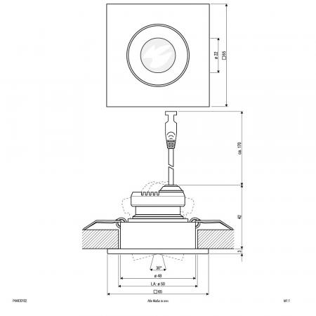 EVN P-LED Decken-Einbaustrahler mit warmweißem Licht feuchtraumgeeignet quad. schwenkbar weiß IP44 3W 3000K EinbauØ50