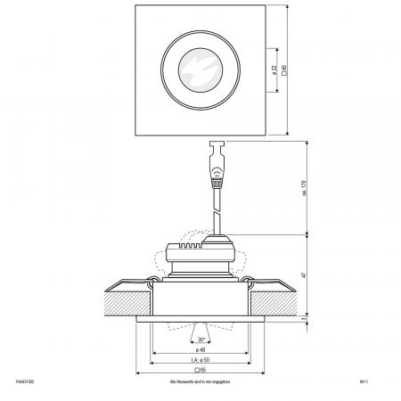 EVN P-LED Decken-Einbaustrahler mit warmweißem Licht feuchtraumgeeignet quad. schwenkbar EDS IP44 3W 3000K EinbauØ50