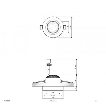 EVN P-LED Decken-Einbaustrahler mit warmweißem Licht rund Alu / Glas IP20 8W 2700K EinbauØ68