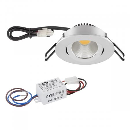 EVN LED Decken-Einbaustrahler mit warmweißem Licht dimmbar rund schwenkbar chrom matt IP20 3W 3000K 300lm 90Ra EinbauØ68