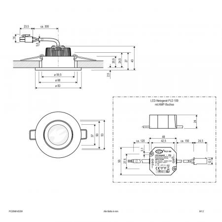 EVN P-LED Decken-Einbaustrahler mit warmweißem Licht & hoher Farbwiedergabe dimmbare Farbtemperatur rund schwenkbar alu pol. (STL) IP20 6W 3000K-2000K 600lm-60lm inkl. NG 90Ra EinbauØ68