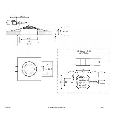 EVN P-LED Decken-Einbaustrahler mit universalweißem Licht dimmbar quad. schwenkbar chrom matt (STL) IP20 6W 3000K 90Ra EinbauØ68