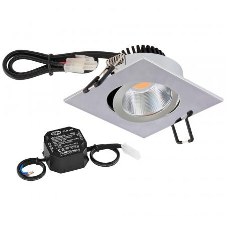 EVN P-LED Decken-Einbaustrahler mit universalweißem Licht quad. schwenkbar chrom (STL) IP20 8.4W 4000K 90Ra EinbauØ68