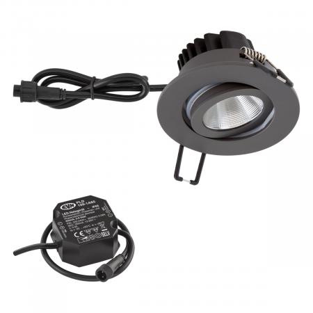EVN PC650N616D2W COB LED Deckeneinbauleuchte Dim2Warm 6W 2000-3000K Anthrazit IP65 schwenkbar Einbaudurchmesser 68 mm