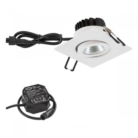EVN P-LED Decken-Einbauleuchte mit warmweißem Licht dimmbar feuchtraumgeeignet quad. schwenkbar weiß IP65 6W 3000K 90Ra EinbauØ68