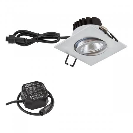 EVN P-LED Decken-Einbaustrahler mit warmweißem Licht dimmbar quad. schwenkbar chrom matt IP65 6W 3000K 90Ra EinbauØ68 feuchtraumgeeignet
