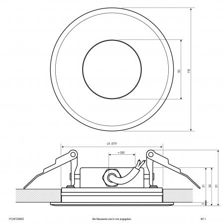 EVN PCD67240602 LED Deckeneinbauleuchte 6W 3000K Edelstahl IP67 Einbaudurchmesser 91 mm