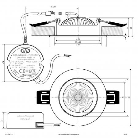 EVN PS54060102 COB LED Deckeneinbauleuchte 5,5W 3000K Weiß schwenkbar IP54 Einbaudurchmesser 68 mm