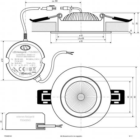 EVN PS54060140 COB LED Deckeneinbauleuchte 5,5W 4000K Weiß schwenkbar IP54 Einbaudurchmesser 68 mm