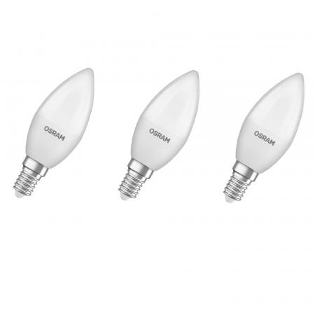 3er Pack OSRAM E14 LED Lampen VALUE CLAS B 40 in Kerzenform matt 4,9W wie 40W kaltweißes Licht 6500K