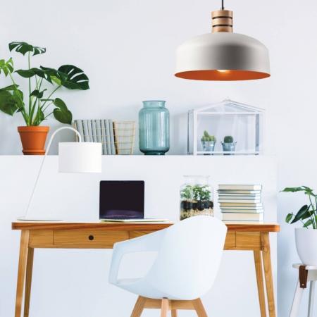 Bioledex Retro Pendelleuchte 30cm E27 weiß-orange Metall, Holz